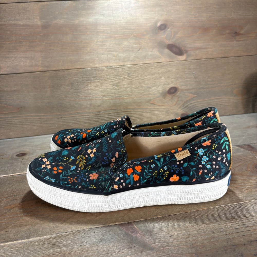 Keds Triple Decker Womens size 7.5 shoes Black Floral platform slip on sneakers